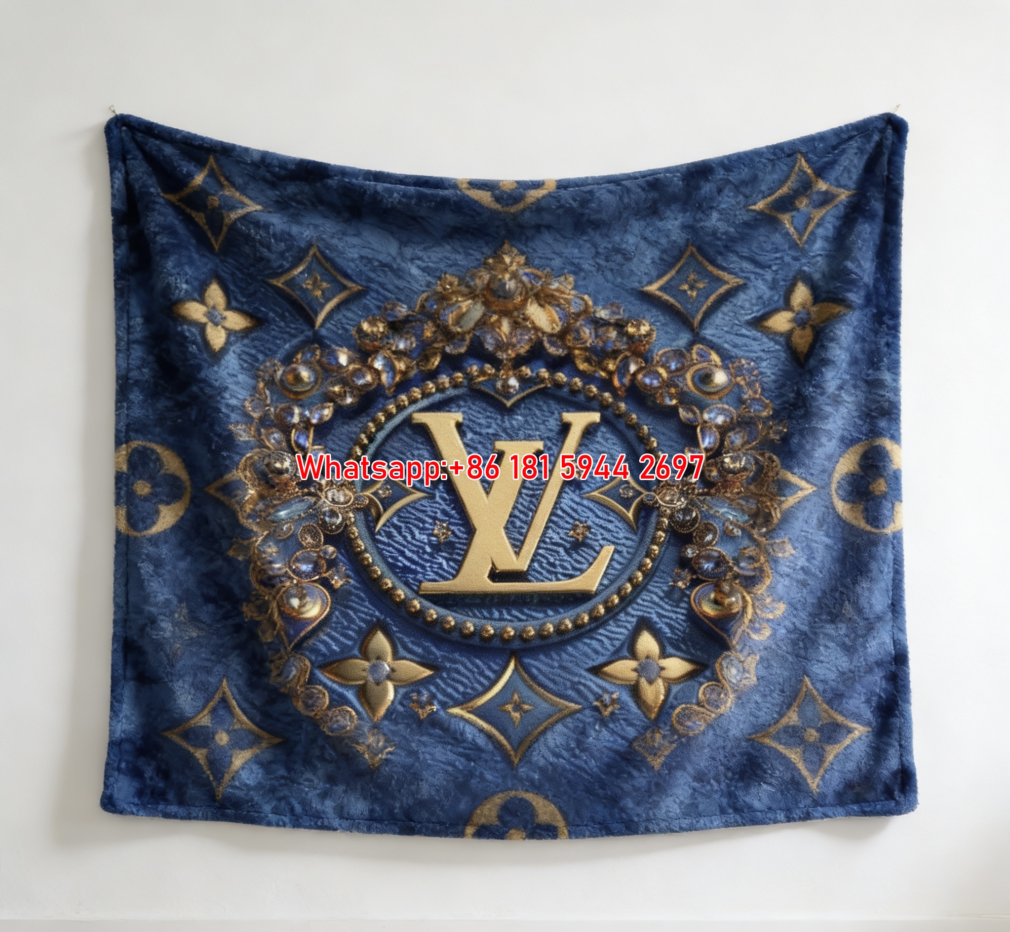 Blue & Gold LV Jewel Blanket Luxury LV Monogram Gem Blanket 099